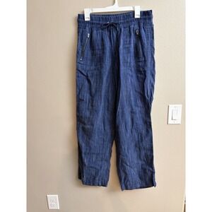 Athleta Cabo Linen Cropped Wide Leg Pants Womens 12 Pull On Blue Beach